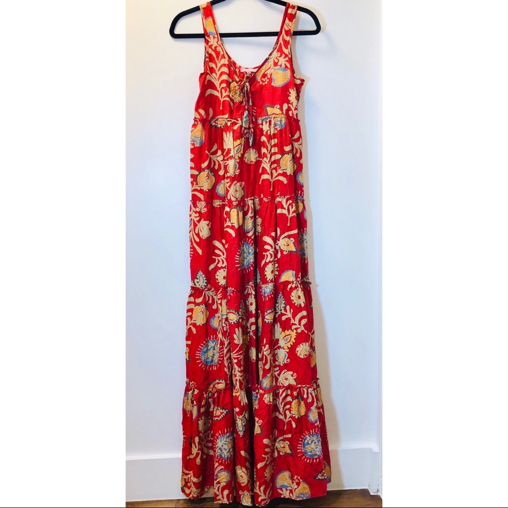 Calypso Red & Tan Floral Maxi Dress (XS)
